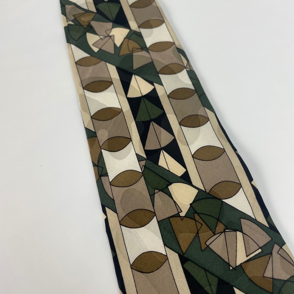 Vintage 90s Silk Tie Abstract Bachrach Screenplay by Martin Wong Geometric Olive - Picture 9 of 12